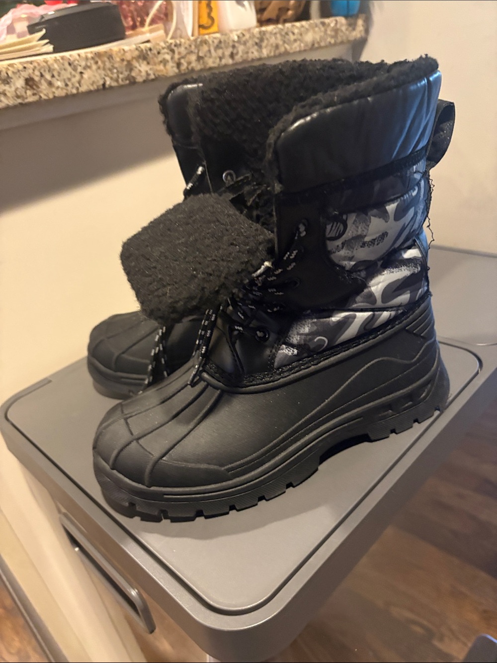 Kids Black Winter Snow Boots - Insulated Waterproof Youth Boot